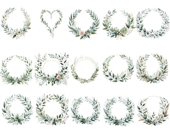 Paquete de imágenes prediseñadas de coronas florales: hojas de laurel SVG, PNG y DXF (descarga digital)