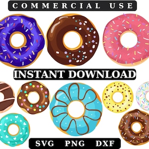 Donut Clipart: Sprinkle & Icing Designs (SVG, PNG, DXF Digital Download)