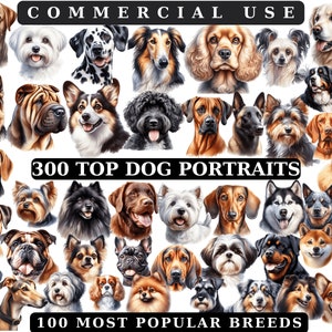 Hunde Clipart Bundle, Hunderassen ClipArt, Aquarell Portrait, Welpe ClipArt, Hunde Sublimation Designs, kommerzielle Nutzung & Scrapbooking, DIY