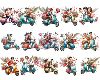 Clipart di coppia di San Valentino ad acquerello: adesivi PNG romantici (download digitale)
