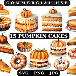 Clipart dyniowy, Ciasto dyniowe Png, Pakiet clipartów żywnościowych, Clipart ciasta, Ciasto akwarelowe, Clipart jesienny, Clipart jesienny, Rękodzieło papierowe, Tworzenie kartek