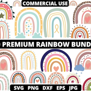 Premium Boho Rainbow Svg Bundle, Cute Rainbow Svg, Boho Rainbow clipart, Rainbow svg, Hand Drawn Rainbow, Rainbow Clipart, Boho Stickers PNG