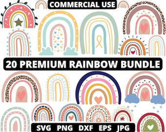 Premium Boho Rainbow Svg Bundle, Cute Rainbow Svg, Boho Rainbow clipart, Rainbow svg, Hand Drawn Rainbow, Rainbow Clipart, Boho Stickers PNG