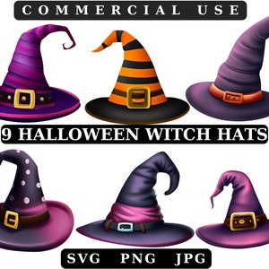 Witch Hat Clip art PNG, Watercolor ClipArt Bundle, Junk Journal, Paper Craft, Scrapbook, Digital Instant Download, Commercial Use