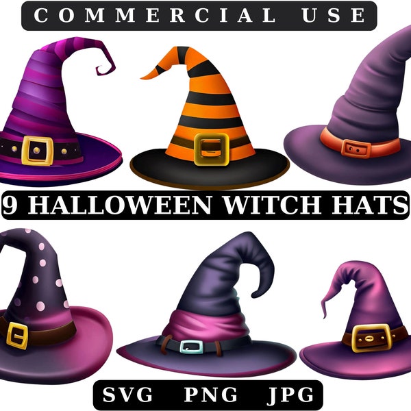 Witch Hat Clip art PNG, Watercolor ClipArt Bundle, Junk Journal, Paper Craft, Scrapbook, Digital Instant Download, Commercial Use