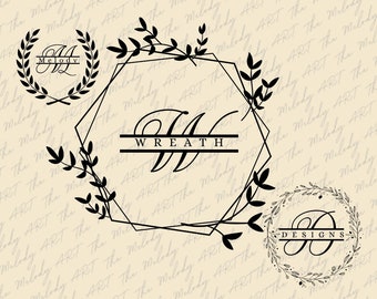 Floral Wreath SVG Bundle: Wedding Laurel, Monogram Frame (Digital Download)