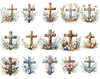 Floral Easter Cross Clipart: Religious SVG, PNG (Digital Download)