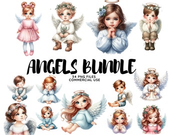 Child Angels Clipart Png Files Cute Angels Illustration Angel Art Scrapbooking Crafting Bundle Digital Paper Card Making Commercial Use