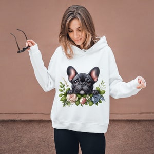 Bundle de cliparts bouledogue français, images aquarelles de chiot bouledogue français, illustrations de chiens avec des fleurs, dessins par sublimation de bouledogue