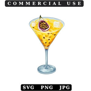 Passion Fruit Martini Glass Illustrazione, Cocktail di frutto della passione, Passion Martini Clipart Bundle, Martini Digital Images,Fruit Martini PNG