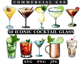 Cocktailclipartbundel: 50 drankillustraties (digitaal bestand)