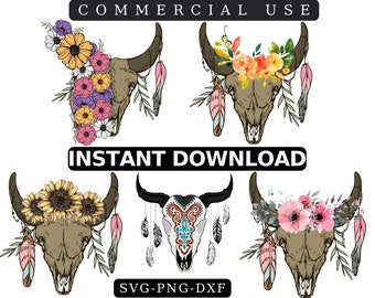 Sunflower Boho Bull Skull PNG: Western Sublimation Design (Instant Download)