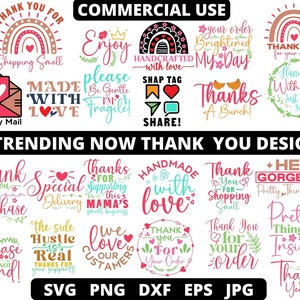 Autocollants numériques de remerciement SVG PNG JPG Lettré à la main, Merci Svg, Autocollant d’emballage pour les petites entreprises png, Made With Love svg étiquettes png