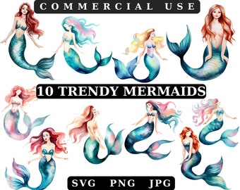 Mermaid SVG Bundle, Mermaid ClipArt, Cute Mermaid Png, Mermaids clipart, Sea Beach svg, Mermaid Tail SVG, Mermaid Layer, PNG, Vector, Cricut