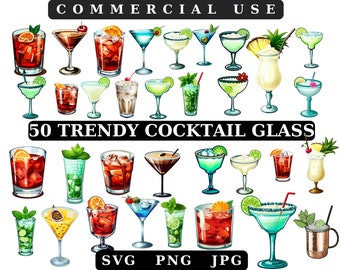 Imágenes prediseñadas de cócteles: ilustraciones de bebidas, pegatinas para álbumes de recortes (descarga digital PNG, JPG, SVG)