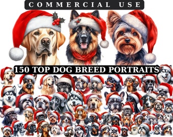 Watercolor Christmas Dogs Clipart Bundle: Dog Breeds PNG (Digital Paper)