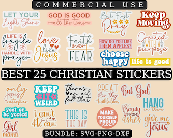 Christliches Aufkleber-Bundle: Religiöse Aufkleber SVG, PNG, DXF (Digitaler Download)