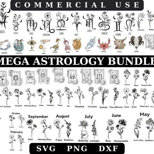 Mega Astrology Bundle svg,Birth Month Flowers Svg,Zodiac Signs SVG Bundle,Astrology Signs svg,Zodiac Symbols svg,Horoscope svg,Celestial Svg