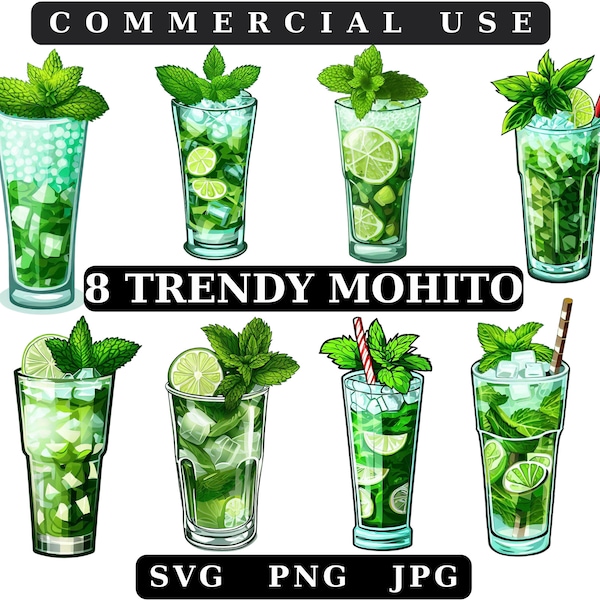 Mojito Cocktail Bundle, Png Clip Art Bundle,Classic Summer Cocktail Menu,Digital Craft Art, Junk Journal, Scrapbooking,Card Making Cocktails