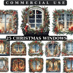 Aquarell Weihnachten Fenster Clipart, festliche PNG-Dateien, Weihnachten Dekor, Winterurlaub, festliche ClipArt, printables, digital