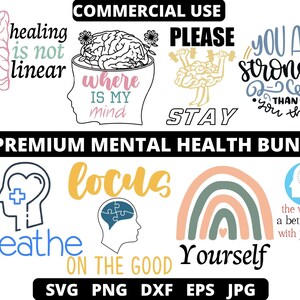 Pacchetto SVG per la consapevolezza della salute mentale: file di taglio positivi e stimolanti (download digitale)