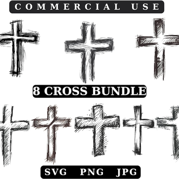 Hand-Drawn Cross Bundle Svg Files, Cross Cut Files ,Hand Drawn Cross Clipart, Cross silhouette, Cross Cricut, Christian svg, Cross Png