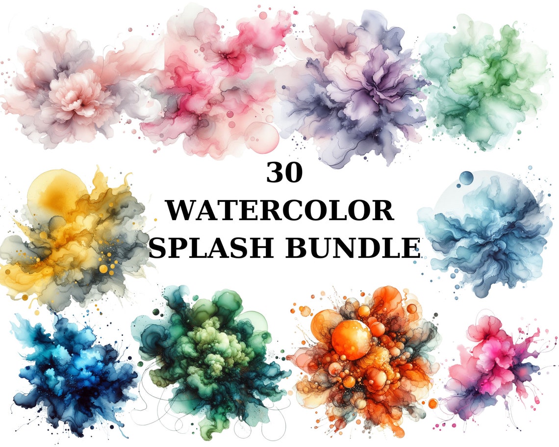 Alcohol Ink Splashes Watercolor Alcohol Ink Splash Clipart: Colorful Abstract PNG (digital ...