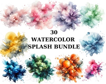 Pastel Watercolor Splash Clipart: Abstract Alcohol Ink PNG (Commercial Use)