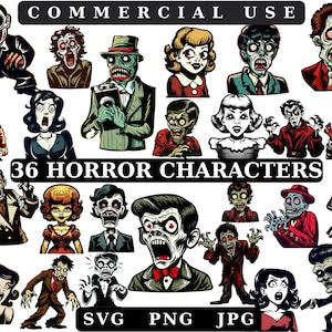 Horror Character Halloween Clipart PNG Bundle For Cricut, Scary Horror Characters, Horror Clip Art sublimation PNG