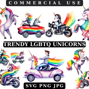 LGBTQ Unicorn SVG Bundle, LGBT Pride svg, Watercolor Lgbtq Png Clipart, Rainbow Sublimation Design, Pride Month Clipart Commercial Use, Rainbow