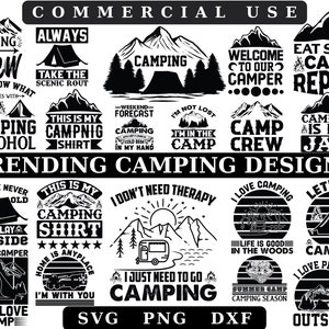 Camping Svg, Pacote de capuz de acampamento Svg, Camping Life svg, Happy Camper svg, Camisa de acampamento svg, Caminhadas svg, Arquivos cortados para Cricut, Silhueta