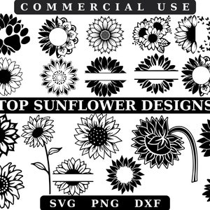 Pacote SVG de girassol, girassóis, verão Svg, natureza SVG, camisa Svg, meio girassol svg, monograma de girassol svg, girassol dividido svg, flor Svg