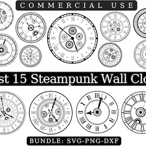 CLOCK FACE SVG Bundle, Steampunk Wall Clock Instant Download Svg, Clock With Roman Numbers, Svg for Cricut, Svg cut files, clock silhouette
