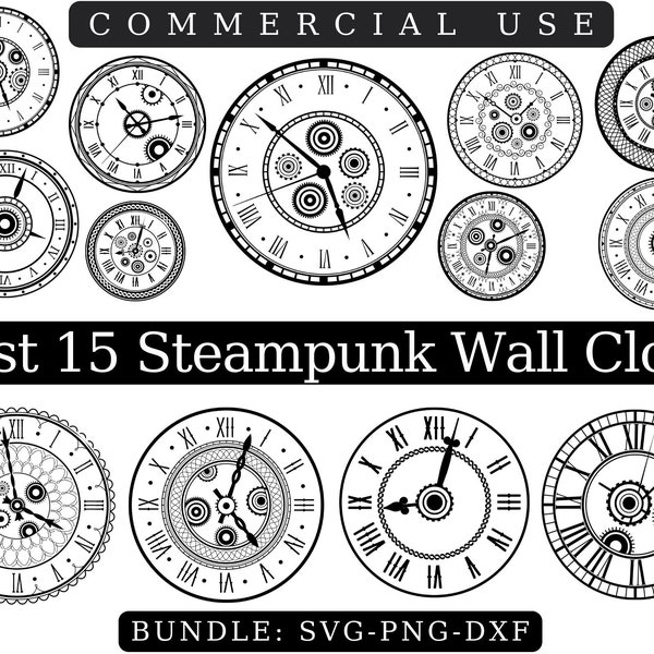 CLOCK FACE SVG Bundle, Steampunk Wall Clock Instant Download Svg, Clock With Roman Numbers, Svg for Cricut, Svg cut files, clock silhouette