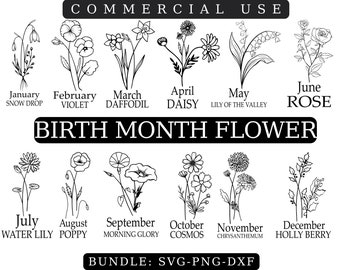 Paquete SVG de flores del zodiaco con mes de nacimiento (descarga digital)