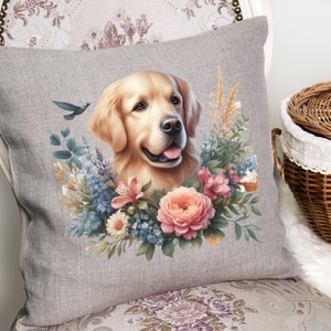Golden Retriever Pillow Cover Gift Clipart, Idee regalo per la decorazione della casa degli animali domestici, Png regalo per la mamma del cane, Federa per cuscino per cani carini, Regalo per gli amanti dei cani