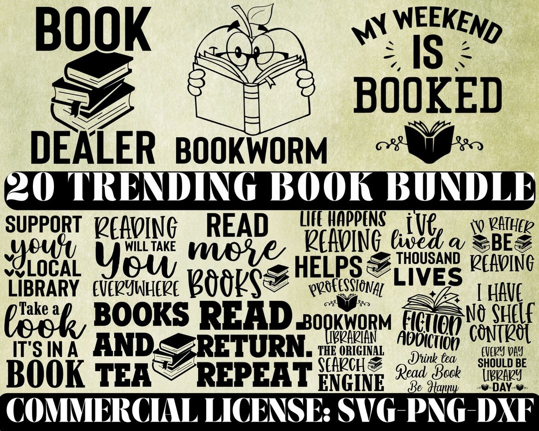 Trending Book SVG Bundle - Bookworm Svg - Book Png - Reading Svg ...