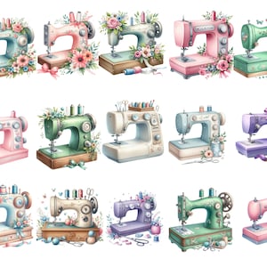 Watercolor Floral Sewing Machine Clipart: 35 PNG Files (Digital Download)