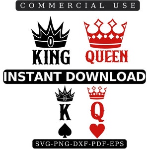 KING of Spades QUEEN of Hearts, Cartes à jouer, Casino Night Couple Poker Crown Svg Png Autocollant Vinyle Decal, King and Queen Clip Art Svg Png