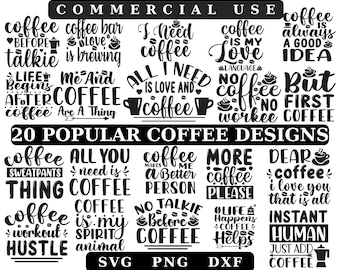 Funny Coffee Quotes SVG Bundle: 20 Designs (Digital Download)