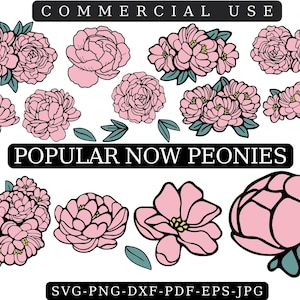 Peony Clipart: Pink Flower SVG, PNG, DXF Cut Files