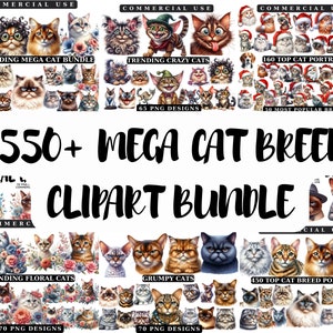 Chat PNG Mega Bundle, chat Clipart PNG, Clipart animaux aquarelle Kitty, amoureux des chats, chats aquarelles pour scrapbooking, bricolage, téléchargement numérique