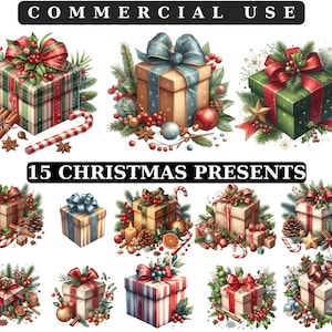 Aquarell Weihnachtsgeschenke Png, Geschenke Clipart, süße Geschenke Clipart, Png Sublimationsdatei, transparenter Hintergrund, Png Premium Bundle