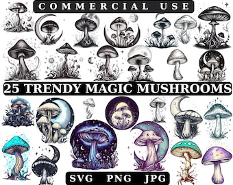 Mystical Moon Mushroom Clipart: Boho SVG Bundle (Digital Download)