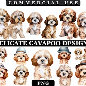 Cavapoo Art Png, Cute Dog Clipart,Dog Png, Watercolor Cavapoo Clipart Digital Files, Adorable Dog Illustrations for Crafts and Designs