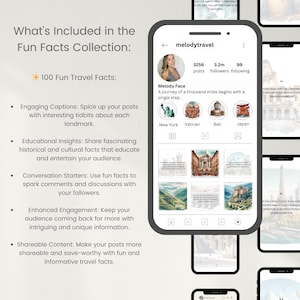 Boost Instagram : 300 superbes arrière-plans de monuments et 100 anecdotes amusantes sur le voyage, modèles prêts à l'emploi, modèles modifiables pour les réseaux sociaux