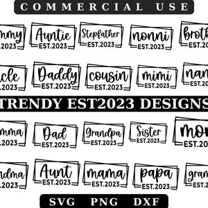 Husa. 2023 Svg, Est. Pacote Svg 2023, pacote SVG de camisa, pacote de design Svg, estabelecido 2023 SVG, vovô est 2023 svg, vovó, vovô, mãe, pai