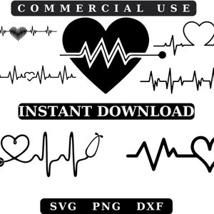 HEARTBEAT SVG bundel, HEARTBEAT Clipart Png, Heartbeat Svg, Cut bestanden voor Cricut, Heart beat svg, Nurse Cardiogram Svg, Digitale Download, 10