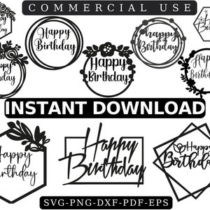 HAPPY BIRTHDAY CAKE Topper Svg Bundle,Dxf,Cake Topper,Party,Dekor,Cut File,Cake Svg Datei,Png,Streiter,Silhouette,Sofort Download