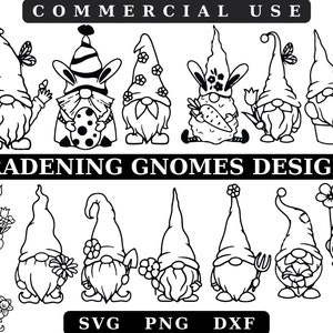 Garden Gnome SVG,Yard Gnome SVG,Giardinaggio svg, fiori e farfalle,Gnomi estivi svg,Contorno bianco nero,Giardinaggio Citazione SVG,Segno da giardino